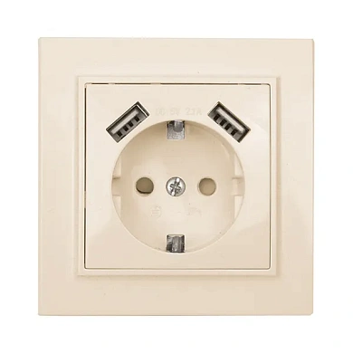Минск Розетка 1-мест. СП с/з 16А беж. с защ. штор. с 2 USB 2,1А EKF