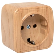 Минск Розетка 1-местная ОП 16А с заземлением светлое дерево EKF