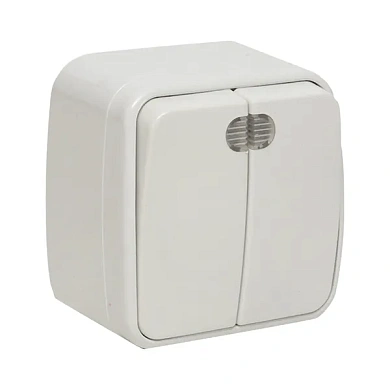 Минск Выключатель 2-клавишный ОП 10А с индикатором белый EKF