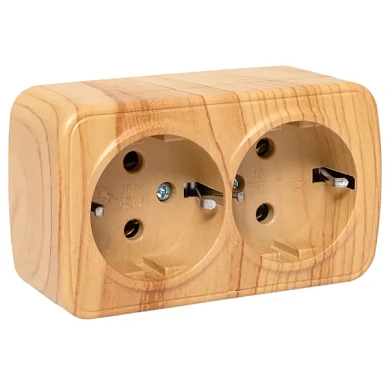 Минск Розетка 2-местная ОП 16А с заземлением светлое дерево EKF