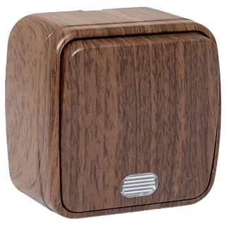 Минск Выключатель 1-клавишный ОП 10А с индикатором тёмное дерево EKF