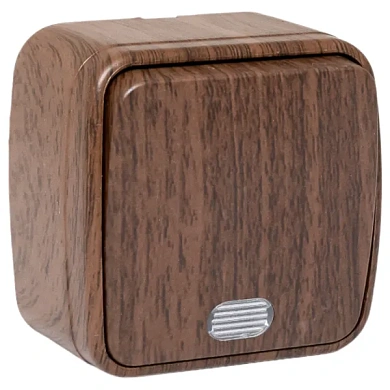 Минск Выключатель 1-клавишный ОП 10А с индикатором тёмное дерево EKF