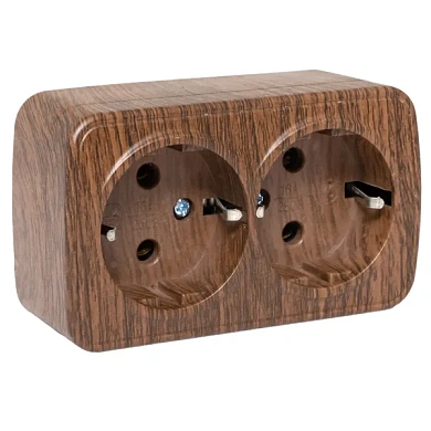 Минск Розетка 2-местная ОП 16А с заземлением тёмное дерево EKF