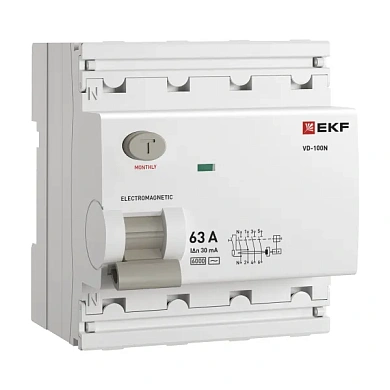 ВДТ ВД-100N 4P 63А 30мА AC эл-мех 6кА PROXIMA EKF