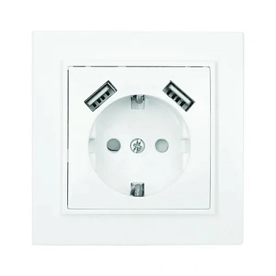 Минск Розетка 1-мест. СП с/з 16А бел. с защ. штор. с 2 USB 2,1А EKF