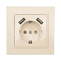 Минск Розетка 1-мест. СП с/з 16А беж. с защ. штор. с 2 USB 2,1А EKF
