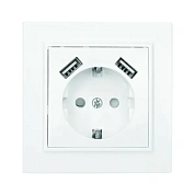 Минск Розетка 1-мест. СП с/з 16А бел. с защ. штор. с 2 USB 2,1А EKF