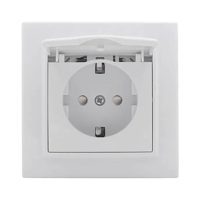 Минск Розетка 1-местная СП с/з с крышкой 16А белая с защ. штор. EKF