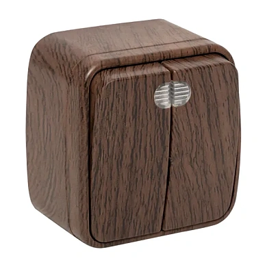 Минск Выключатель 2-клавишный ОП 10А с индикатором тёмное дерево EKF