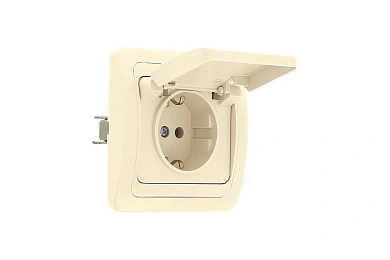 Лондон Розетка 1-местная с заземлением и крышкой 16А бежевая EKF PROxima