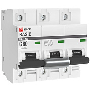 Автоматический выключатель 3P 80А (C) 10kA ВА 47-100 EKF Basic